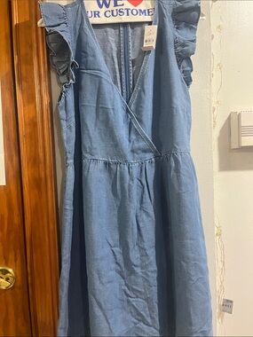 LOFT Blue Ruffle Sleeve V-Neck Sundress